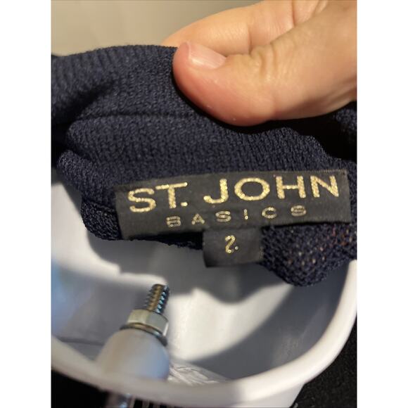 Vtg St John Basic Santana Knit Navy Blue Jacket Gold Tone Buttons W/eagles Sz 2 - Picture 11 of 11